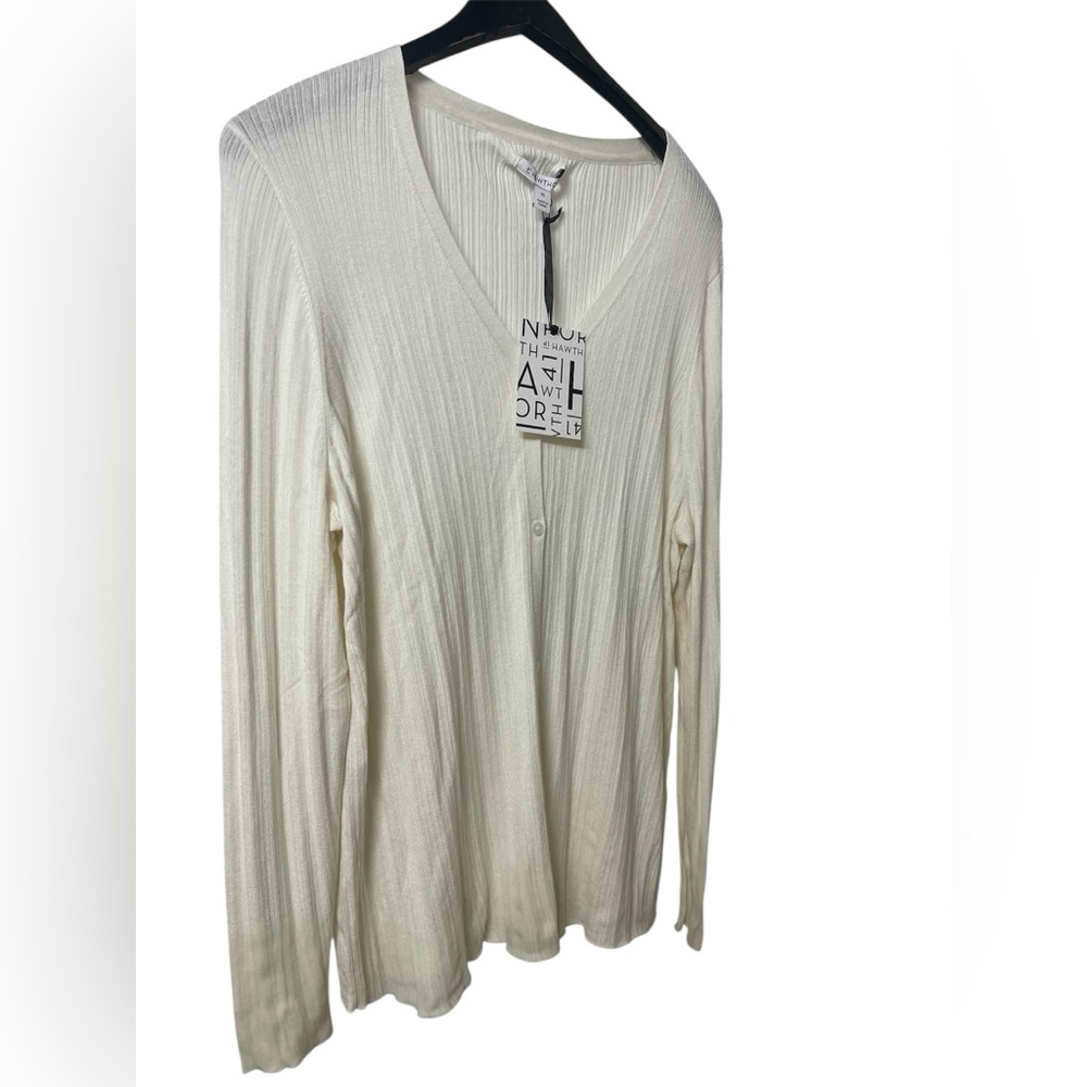 41 HAWTHORN RIBBED KNITTED BUTTON-UP CARDIGAN WOMEN V-NECK LONG SLEEVE CREAM 2X